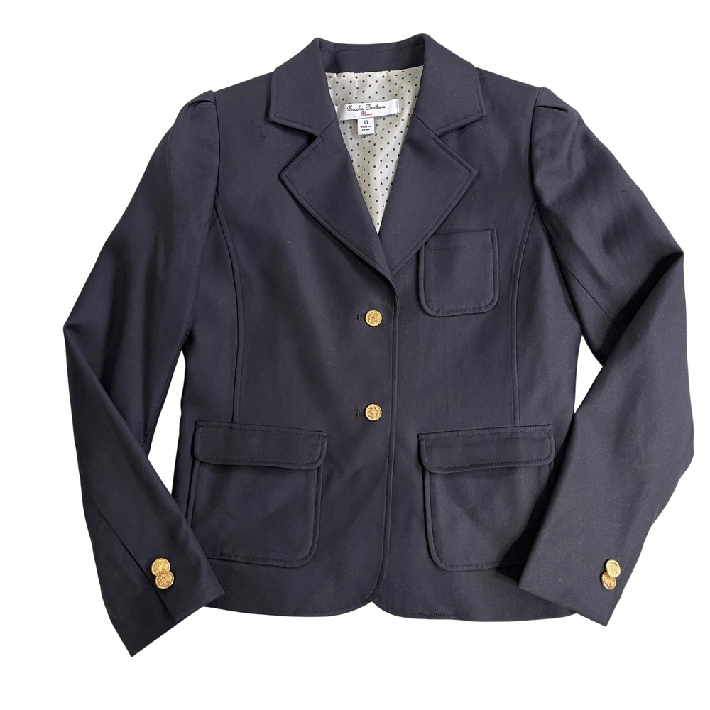 Brooks Brothers Loro Piana Super 120s Wool Blazer Girls 10 Black Gold RARE